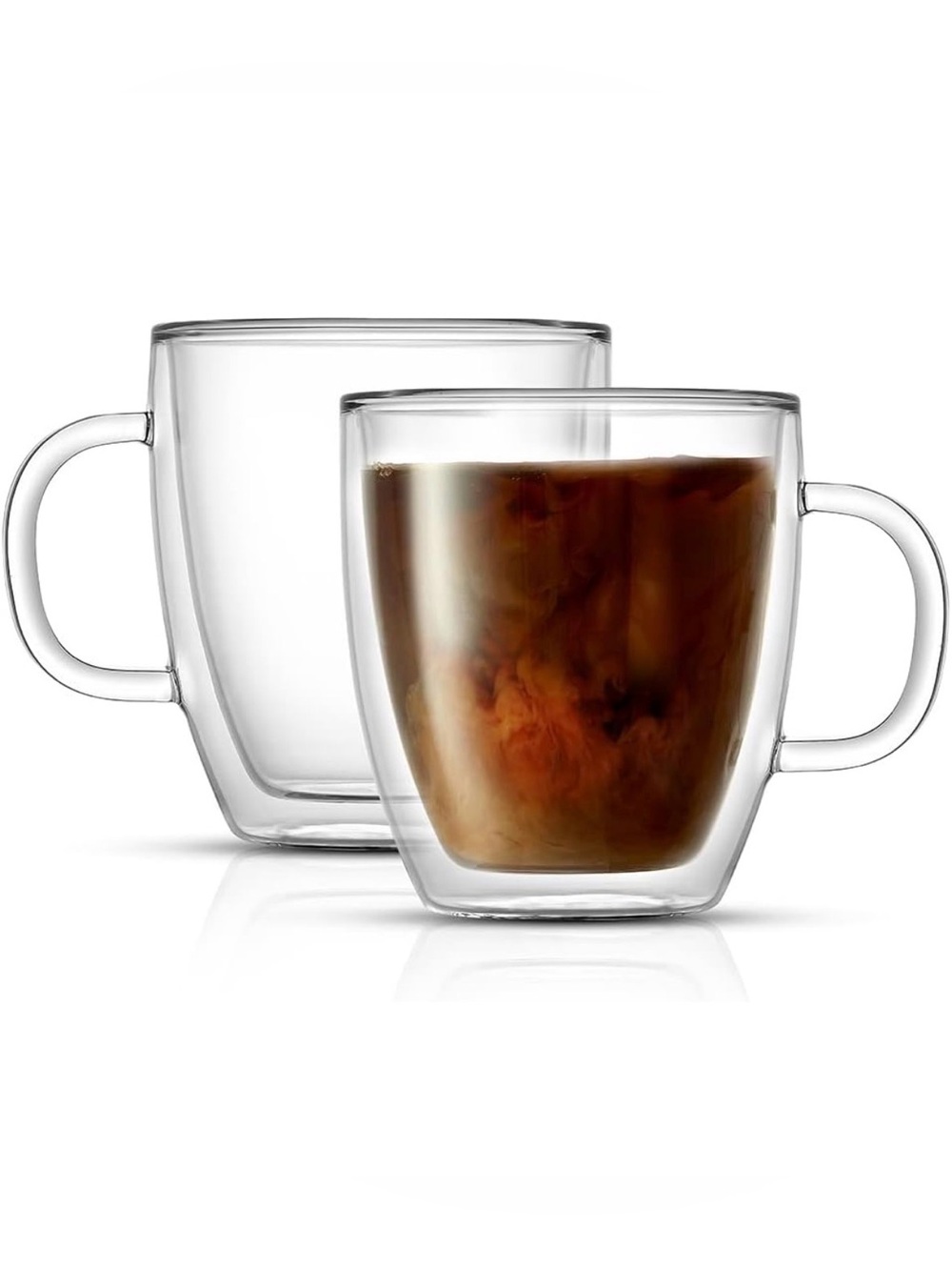 Double Wall Clear Glass Coffee Mug - Set of 2 Hot/Cold Beverages Glasses Mug